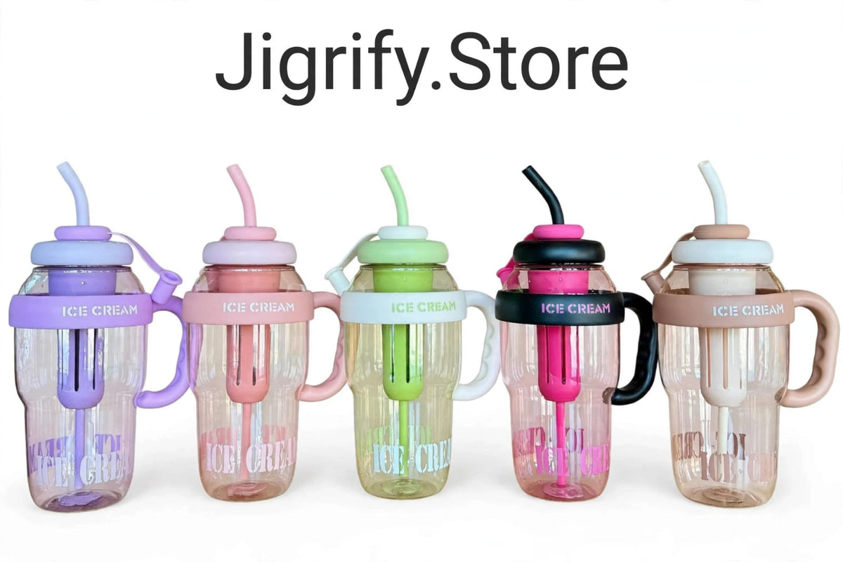 Large Ice Cream Water Bottle with Straw & Tea Infuser