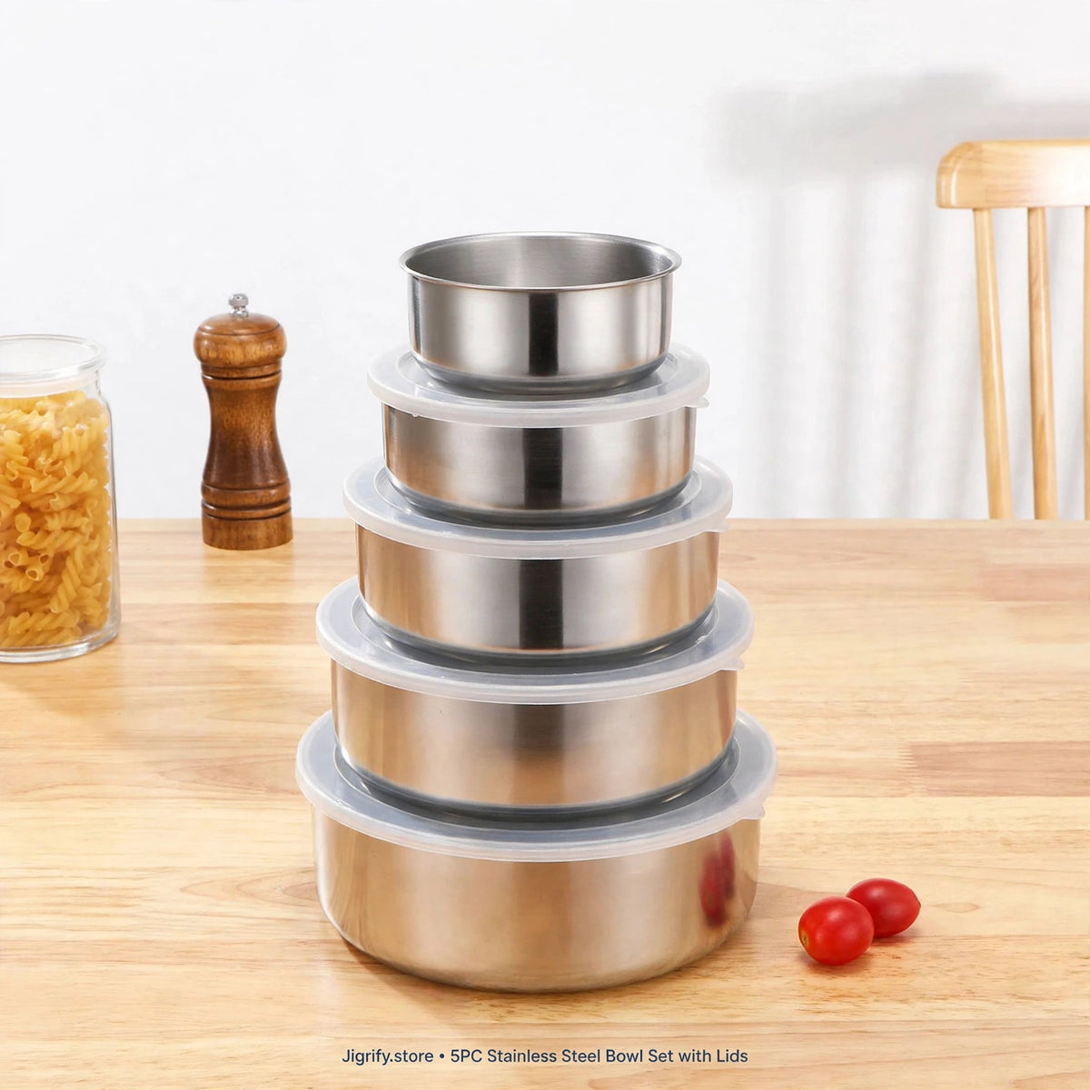 Stainless Steel 5PCs Bowl Set with Lids (Box Packing) Y-003