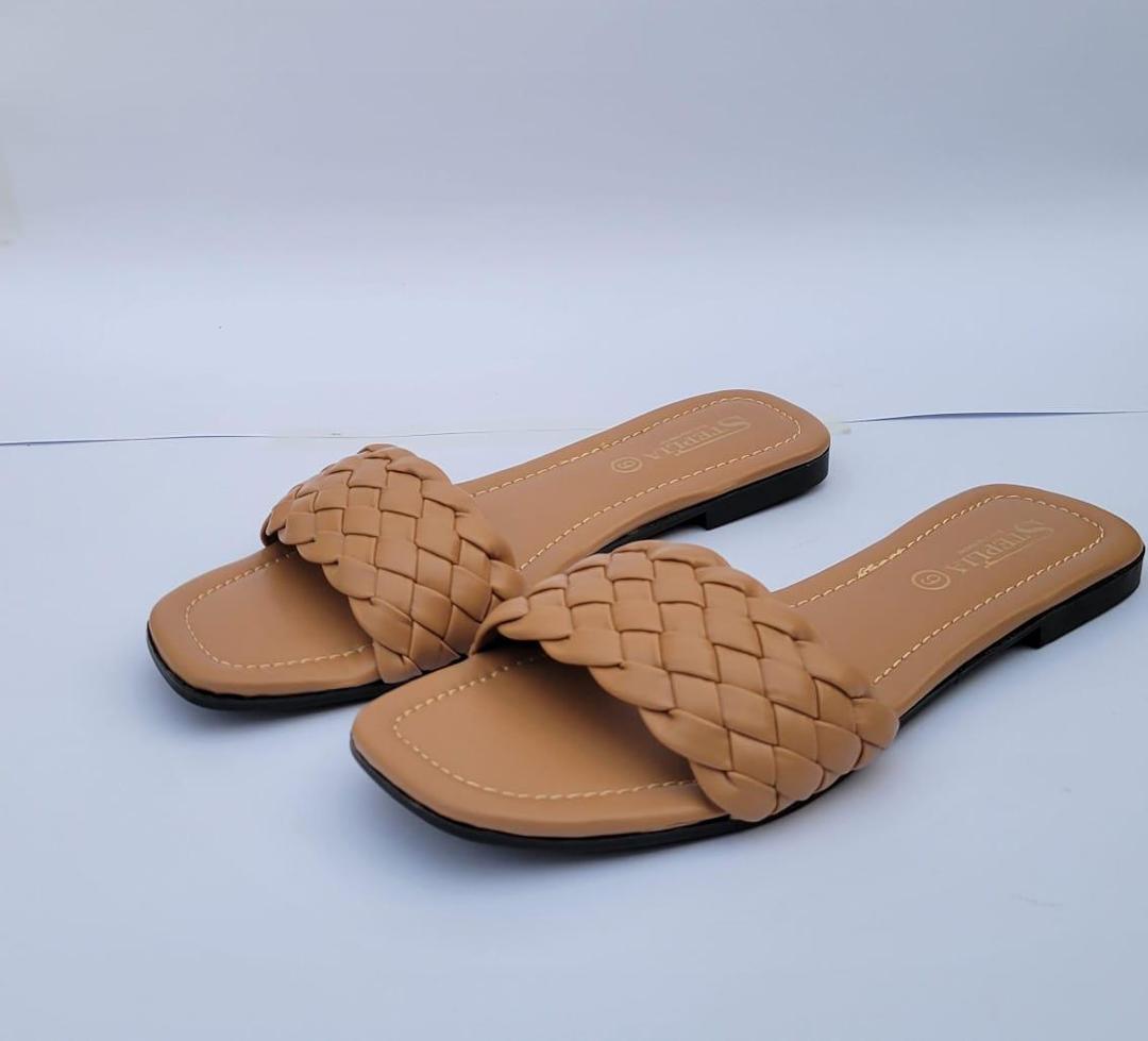 Women's Beige Braided Leather Casual Shoes M-001