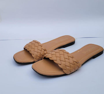 Women's Beige Braided Leather Casual Shoes M-001