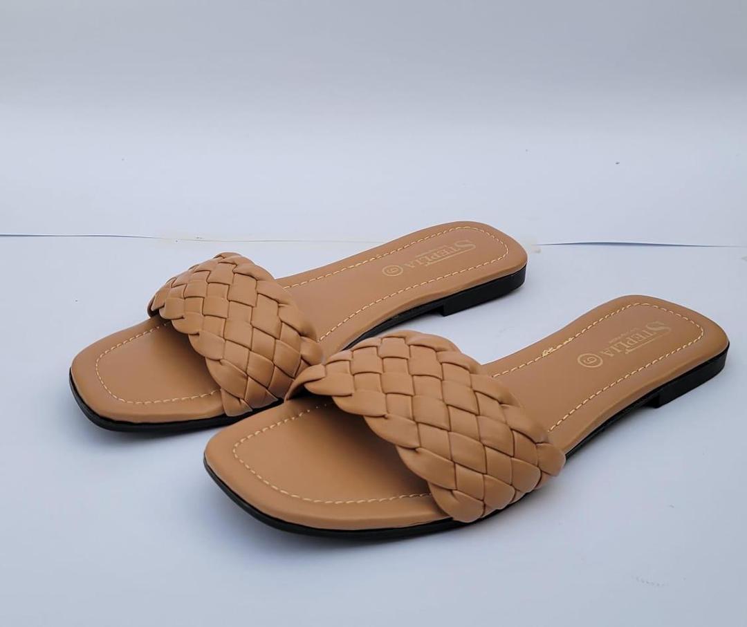 Women's Beige Braided Leather Casual Shoes M-001