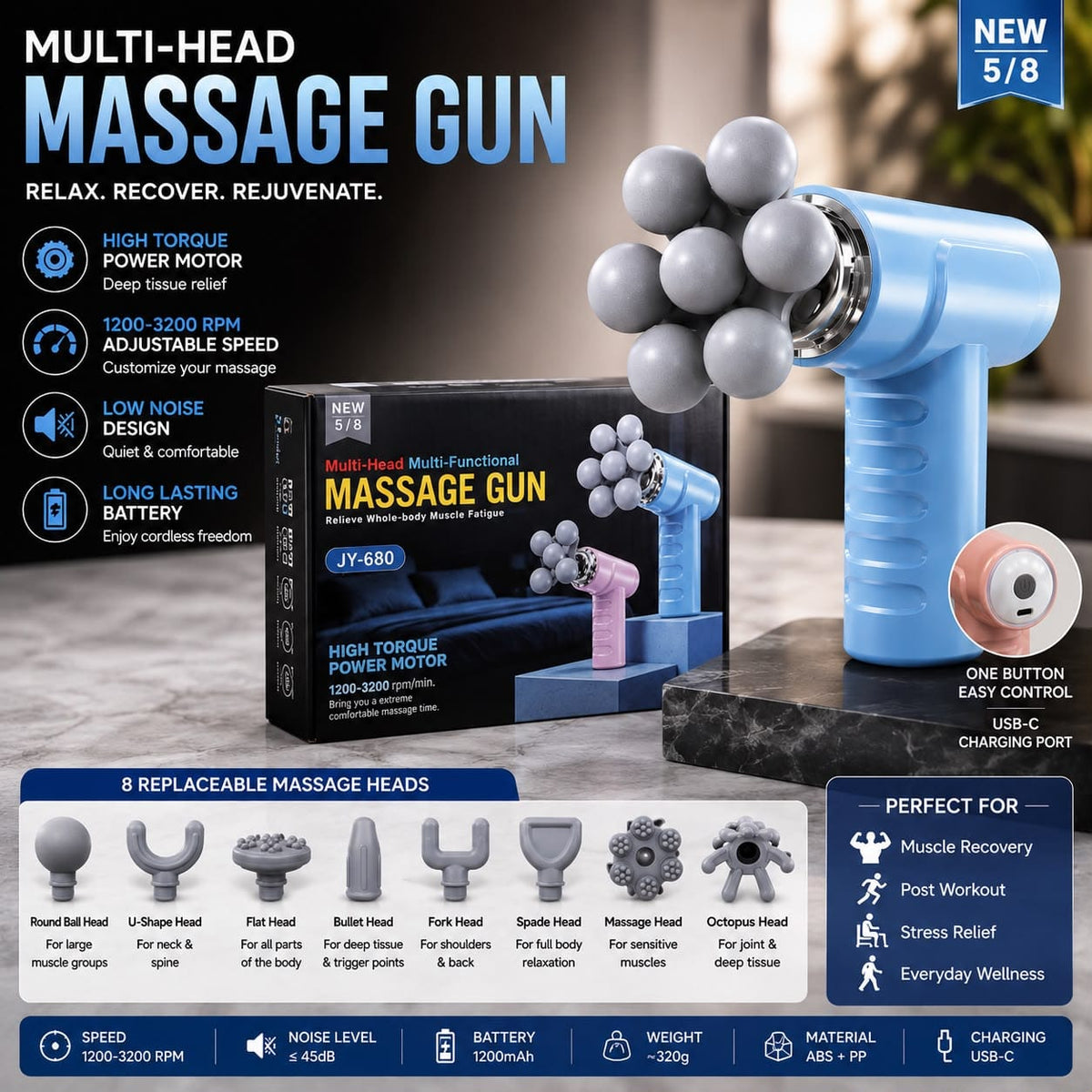 Multi Head Multifuntional Massage Gun Y-004