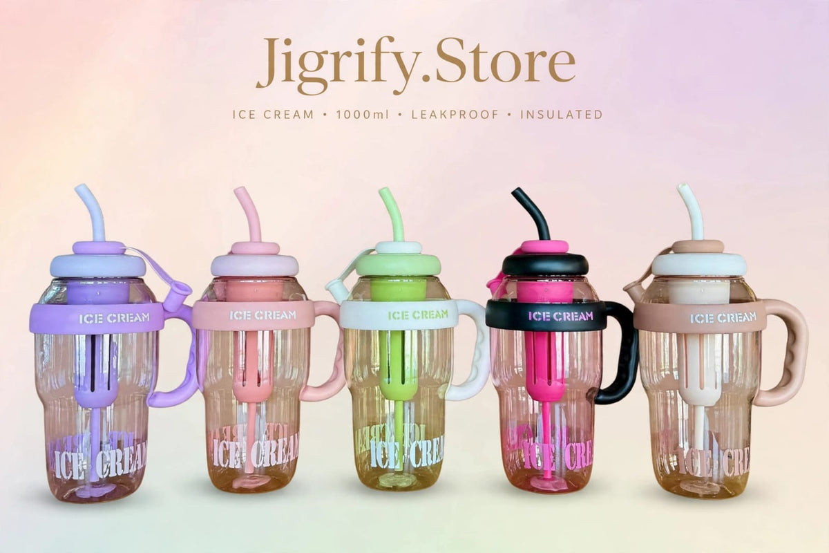 Large Ice Cream Water Bottle with Straw & Tea Infuser